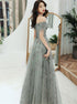 A Line Gray Tulle Lace Up Prom Dress LBQ3319